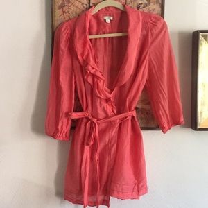 ANTHROPOLOGIE SHEER BLOUSE ODILLE RED BOHO WRAP TOP SEMI SHEER DELICATE TOP 4